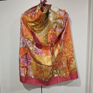 Carlisle silk scarf orange pink parrots orchids
